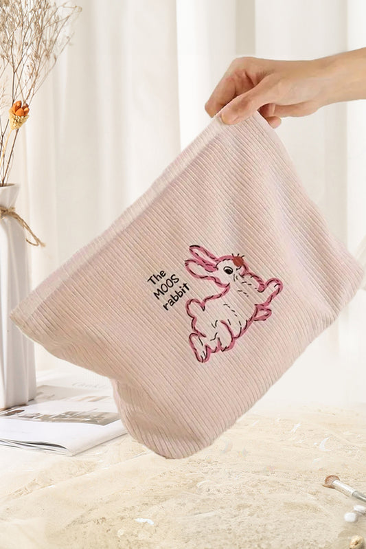 White Easter Rabbit Print Corduroy Makeup Storage Bag Makeup Bags JT's Designer Fashion