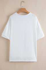 White Sequin USA Flag Balloon Puppy Graphic Drop Shoulder High Low Tee Graphic Tees JT's Designer Fashion