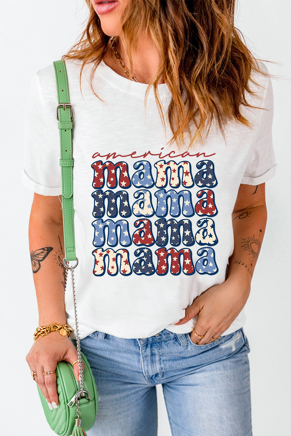 White american Star mama Graphic T Shirt Graphic Tees JT's Designer Fashion