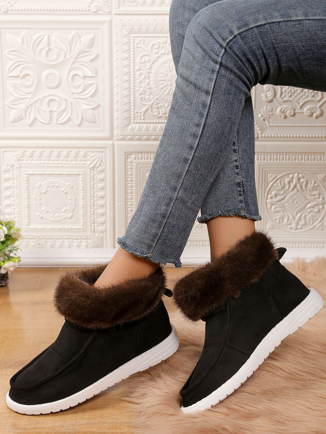 Faux Fur Suede Round Toe Sneakers Shoes JT's Designer Fashion