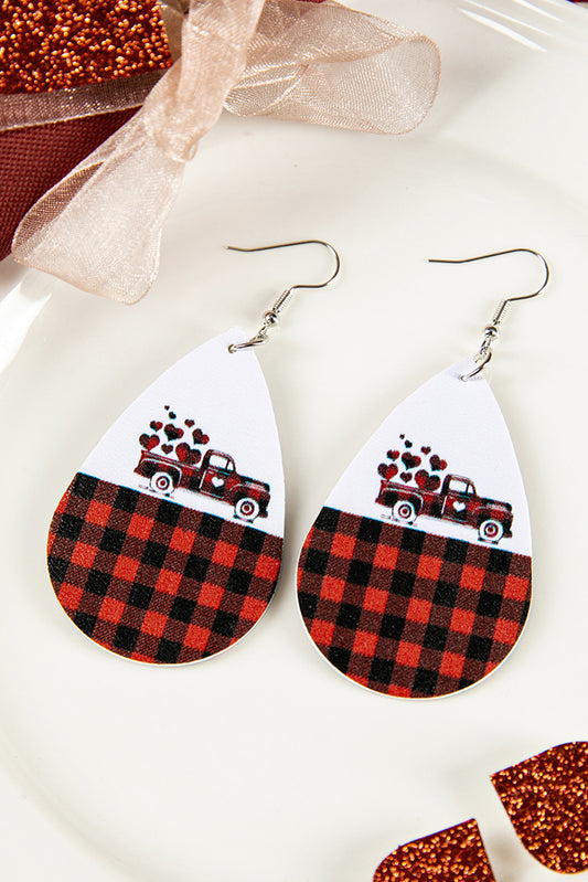 Plaid Truck Love Heart Water Drop Earrings Jewelry JT's Designer Fashion