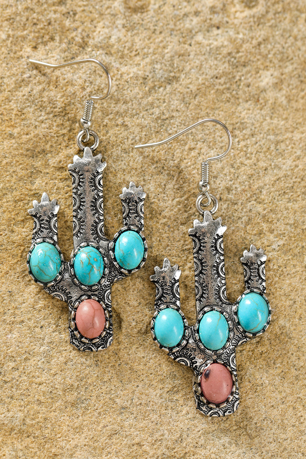 Light Blue Western Turquoise Decor Cactus Drop Earrings Jewelry JT's Designer Fashion