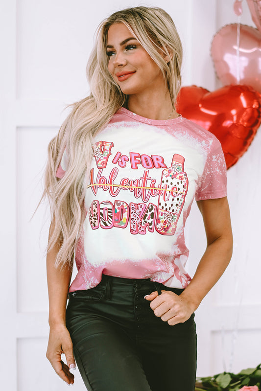 Pink V is for Valentine Vodka Print Tie Dye Print T Shirt Graphic Tees JT's Designer Fashion