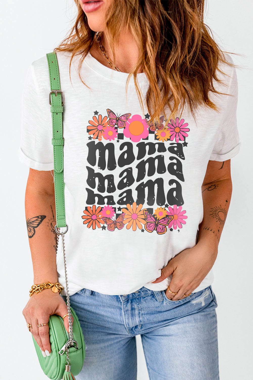 White Retro mama Flower Graphic T Shirt Graphic Tees JT's Designer Fashion