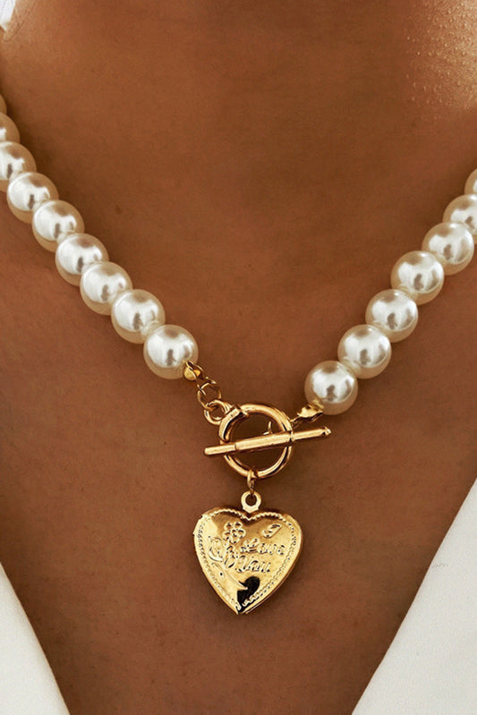 Gold Vintage Heart Pendant Pearl Choker Necklace Jewelry JT's Designer Fashion