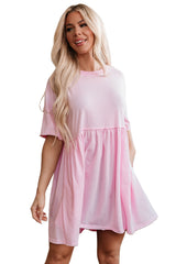 Light Pink Solid Color Pocketed Raw Edge Babydoll Dress Mini Dresses JT's Designer Fashion