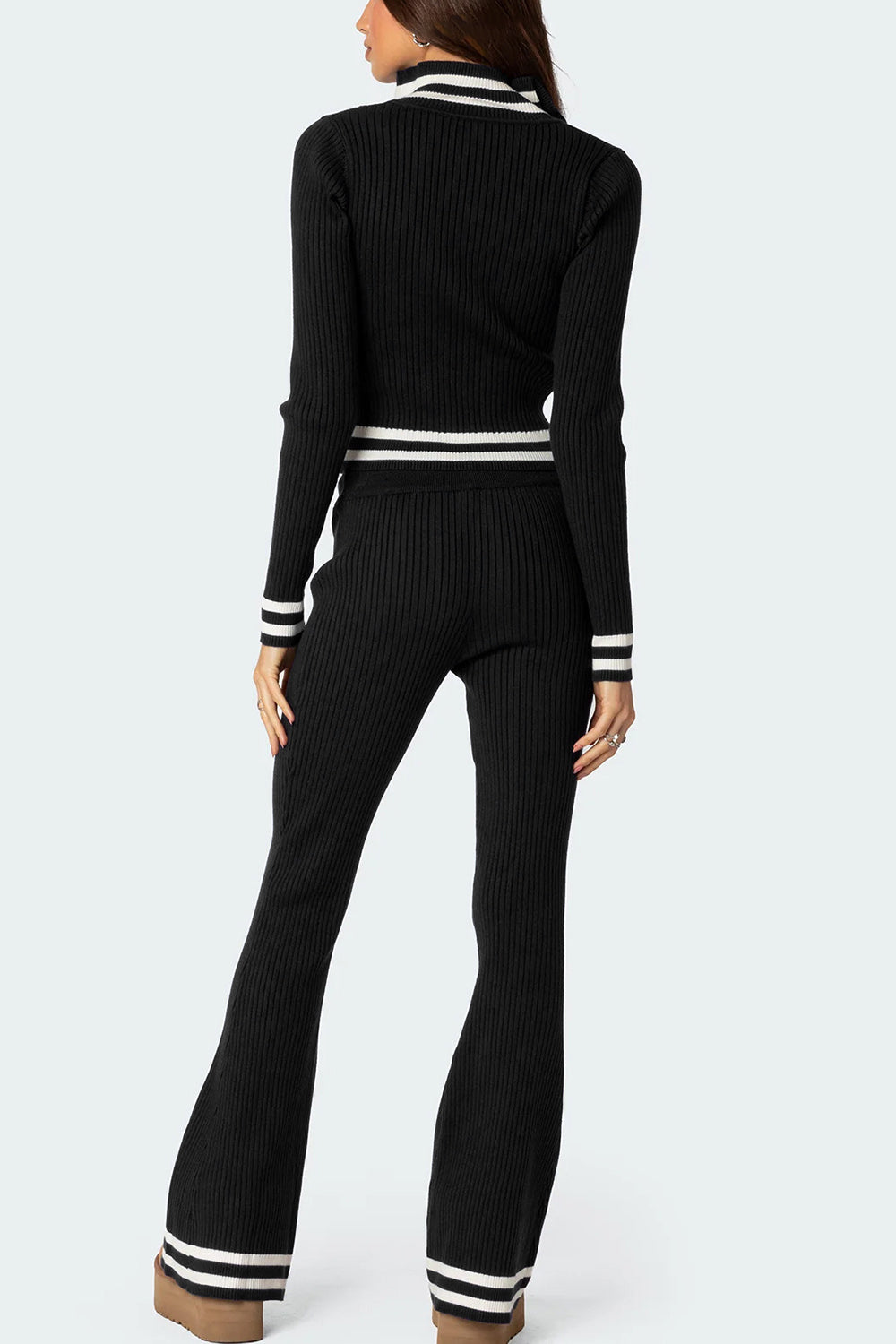 Zip Up Long Sleeve Top and Pants Set Black Pant Sets JT's Designer Fashion