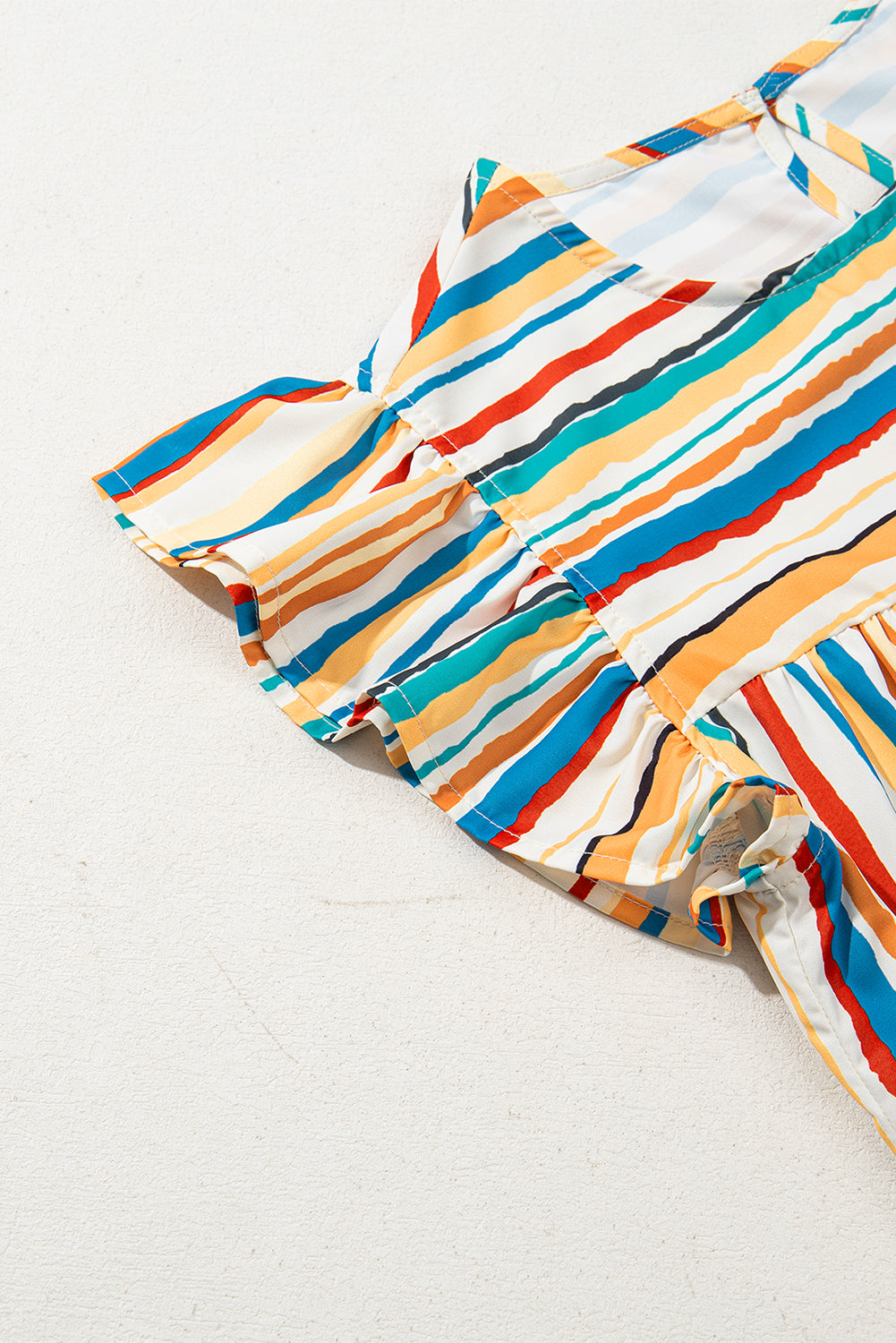 Multicolour Vibrant Stripes Printed Flutter Sleeve Babydoll Blouse Pre Order Tops JT's Designer Fashion