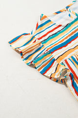 Multicolour Vibrant Stripes Printed Flutter Sleeve Babydoll Blouse Pre Order Tops JT's Designer Fashion