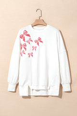 White Sequin Bowknot High Low Oversize Sweatshirt Sweatshirts & Hoodies JT's Designer Fashion