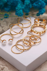 Gold 10pcs/set Vintage Plated Alloy Ring Set Jewelry JT's Designer Fashion