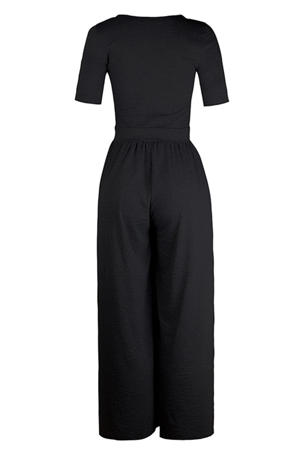 Black Short Sleeve Bodice Flowy Wide Leg Jumpsuit Jumpsuits & Rompers JT's Designer Fashion