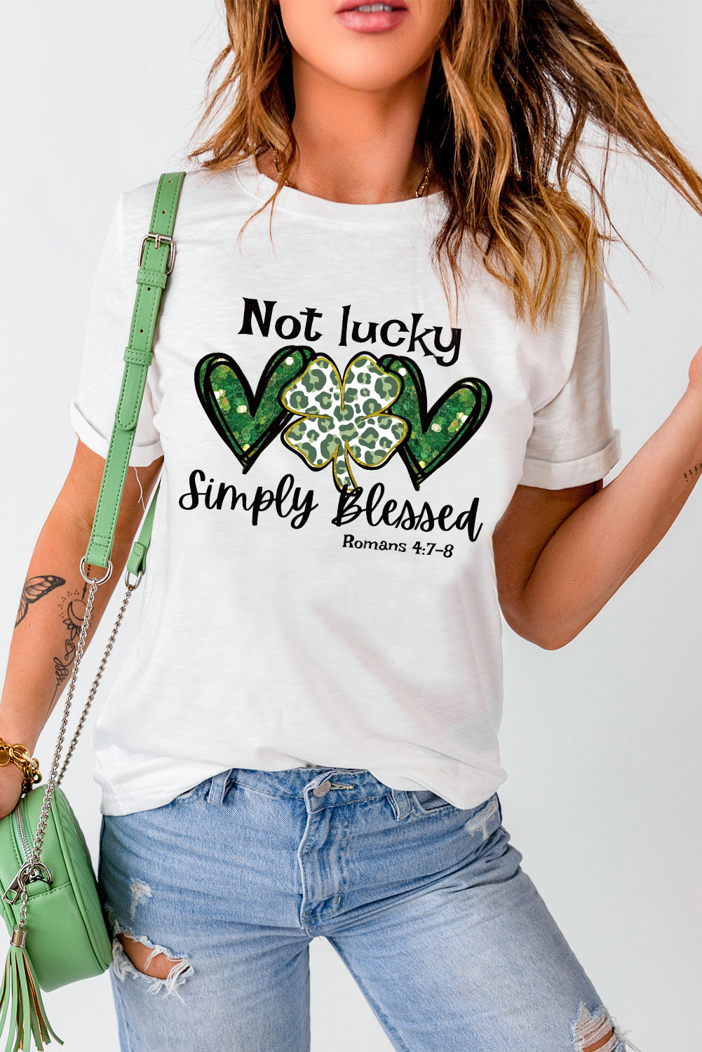 White Heart Leopard Clover Slogan Letters Graphic Tee Graphic Tees JT's Designer Fashion