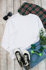 White lucky Clover Sequin Graphic Drop Shoulder Sweatshirt Graphic Sweatshirts JT's Designer Fashion