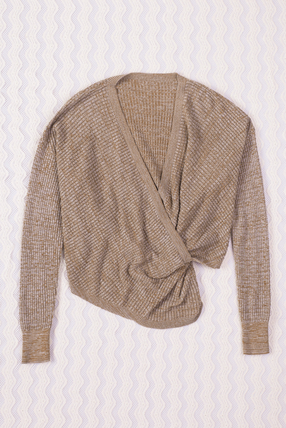 Khaki Black/Pink/Gray/Khaki/Apricot Wrap V Neck Waffle Sweater Sweaters & Cardigans JT's Designer Fashion