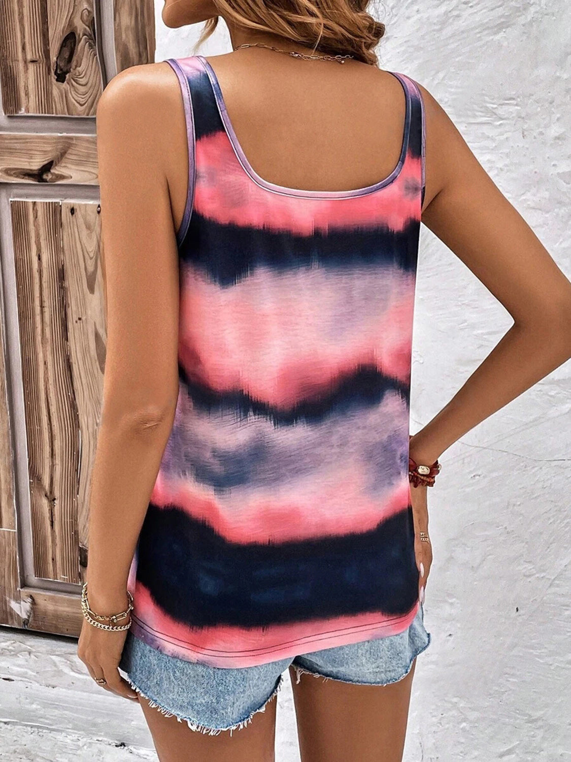 Tie-Dye Scoop Neck Wide Strap Tank Tank Tops JT's Designer Fashion