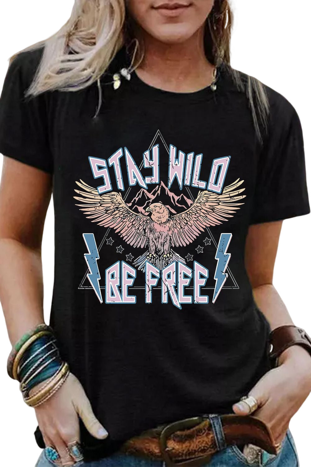 Black Western Eagle Slogan Graphic Tee Graphic Tees JT's Designer Fashion