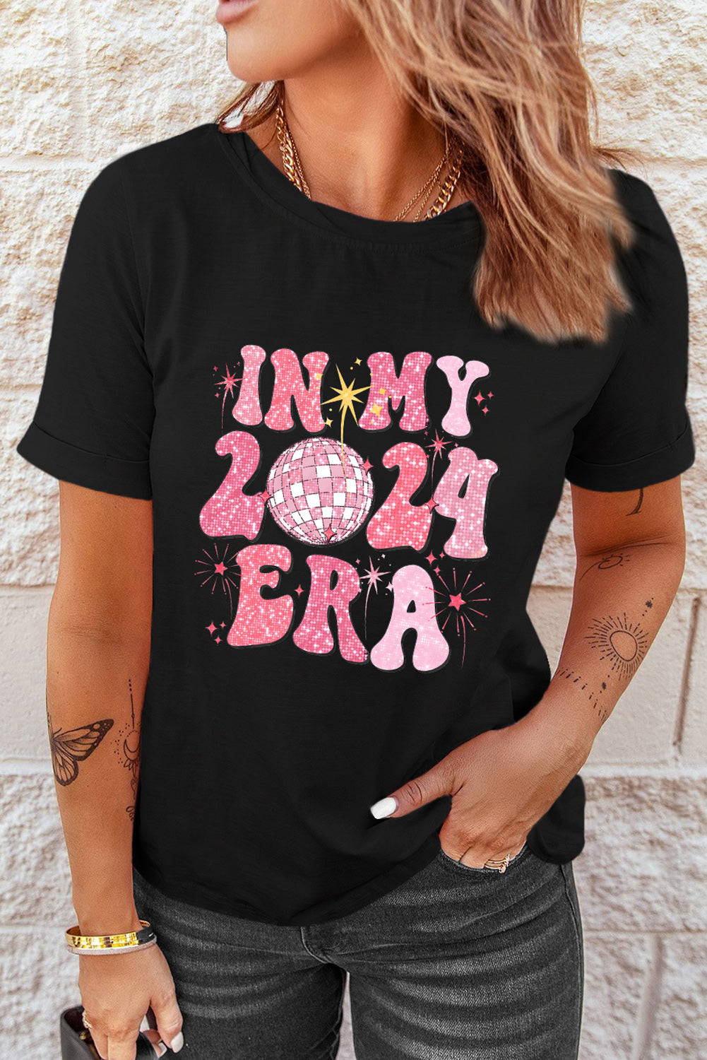 Black IN MY 2024 ERA New Year Graphic T-shirt Graphic Tees JT's Designer Fashion