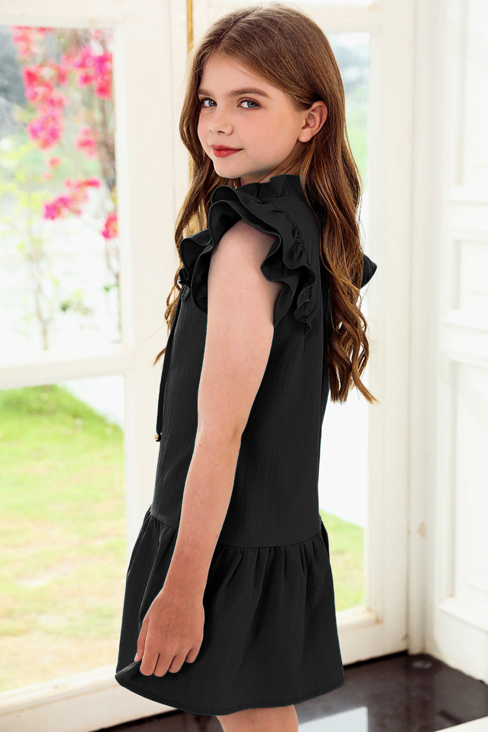 Tie Neck Flutter Sleeve Dress Girls Dresses JT's Designer Fashion