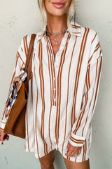 Brown Stripe She_s A Dreamer Striped Romper Bottoms JT's Designer Fashion