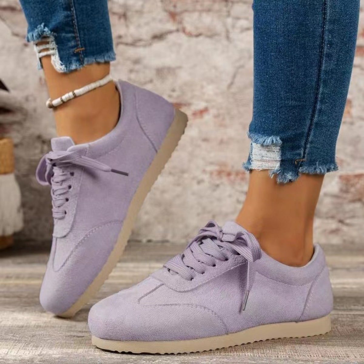 Suede Lace-Up Flat Sneakers Lilac Shoes JT's Designer Fashion