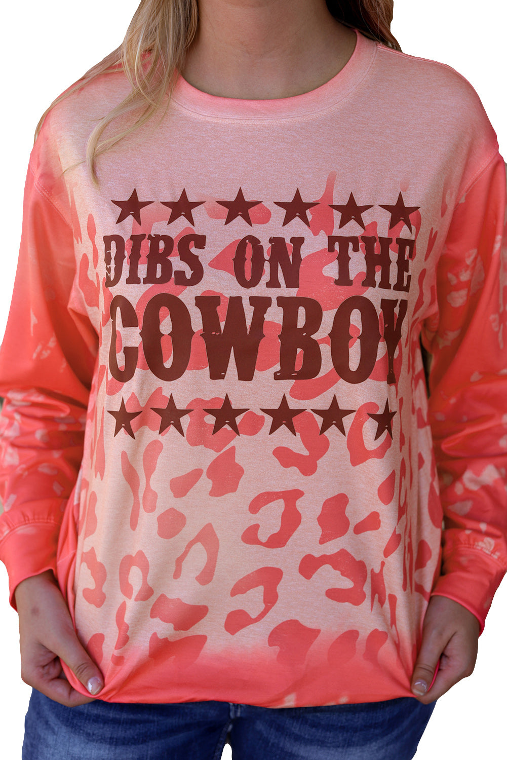 Pink Slogan Cheetah Bleached Print Crewneck Sweatshirt Graphic Sweatshirts JT's Designer Fashion