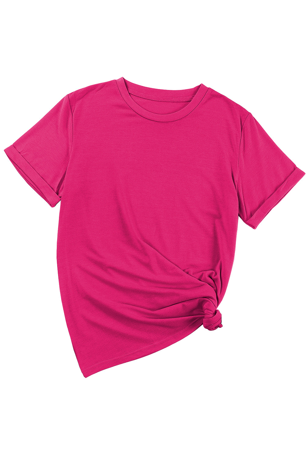 Rose Red Casual Plain Crew Neck Tee Tops & Tees JT's Designer Fashion