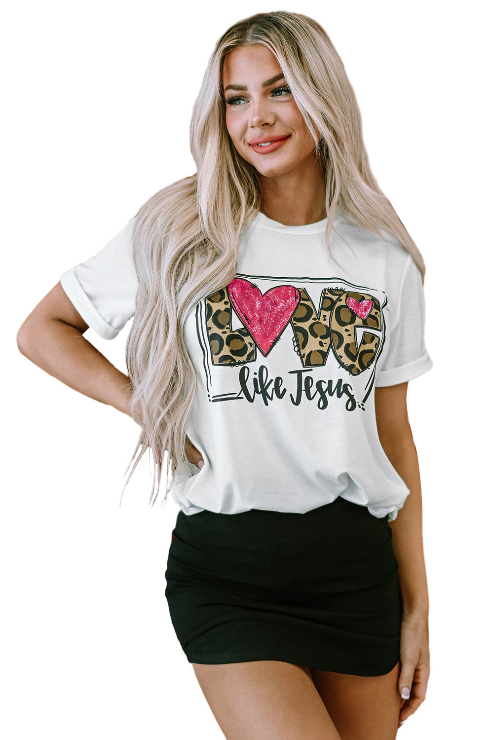 White LOVE Like Jesus Graphic Crew Neck Tee Graphic Tees JT's Designer Fashion