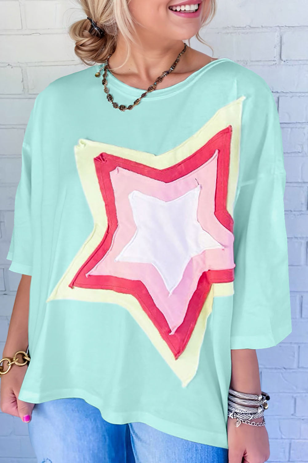 Moonlight Jade Colorblock Star Patch Plus Size Tunic Plus Size JT's Designer Fashion