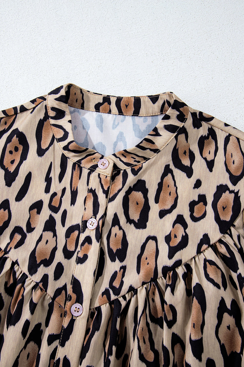 Light French Beige Oversized Leopard Print Balloon Sleeve Casual Shirt Blouses & Shirts JT's Designer Fashion