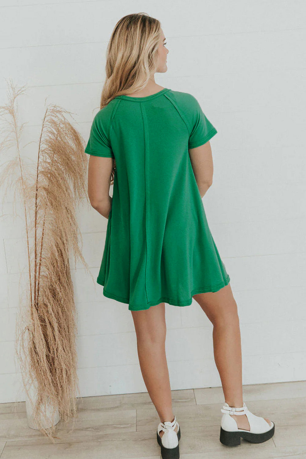 Bright Green Exposed Seamed T-shirt Dress T Shirt Dresses JT's Designer Fashion