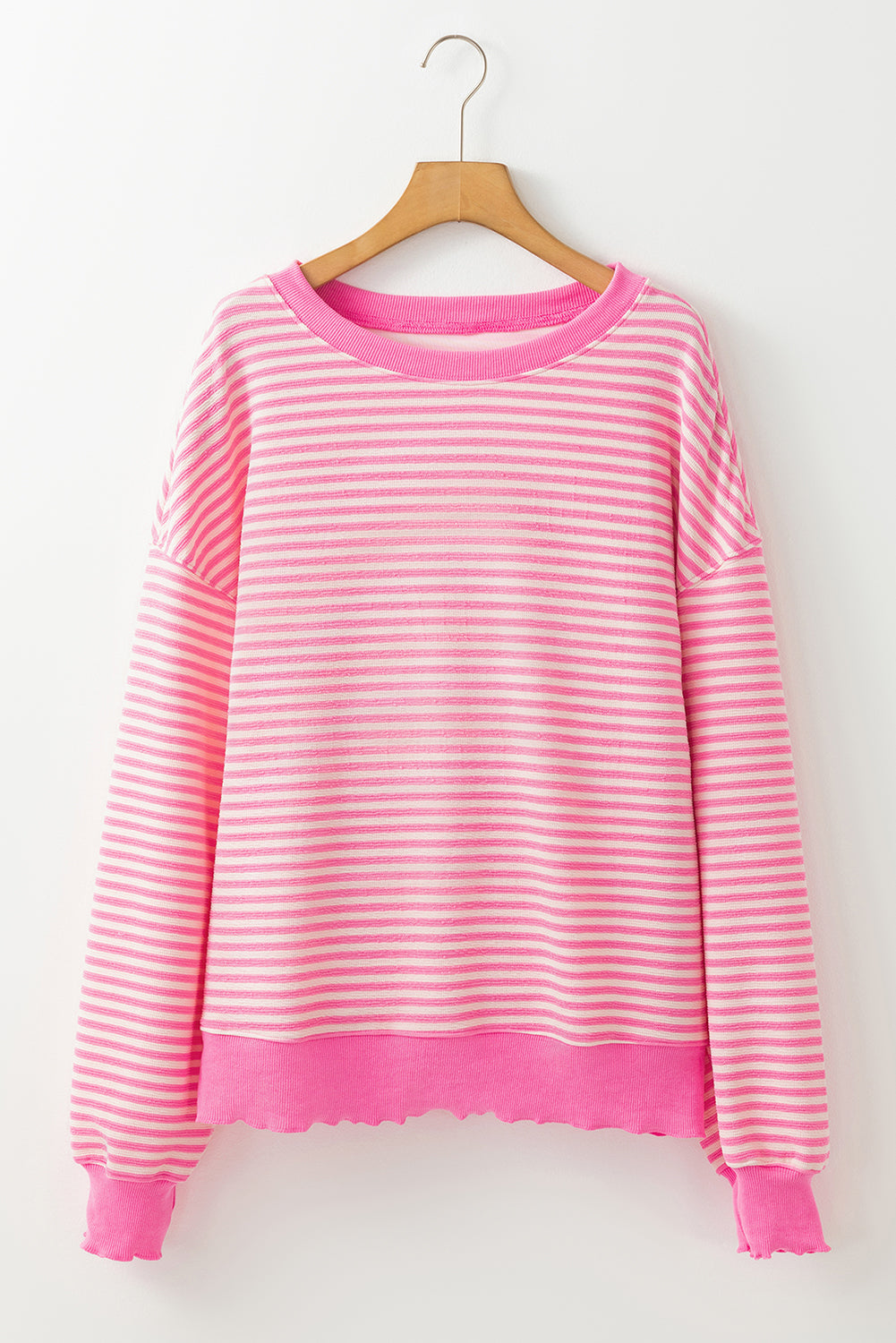 Pink Stripe Loose Drop Shoulder Long Sleeve Top Long Sleeve Tops JT's Designer Fashion