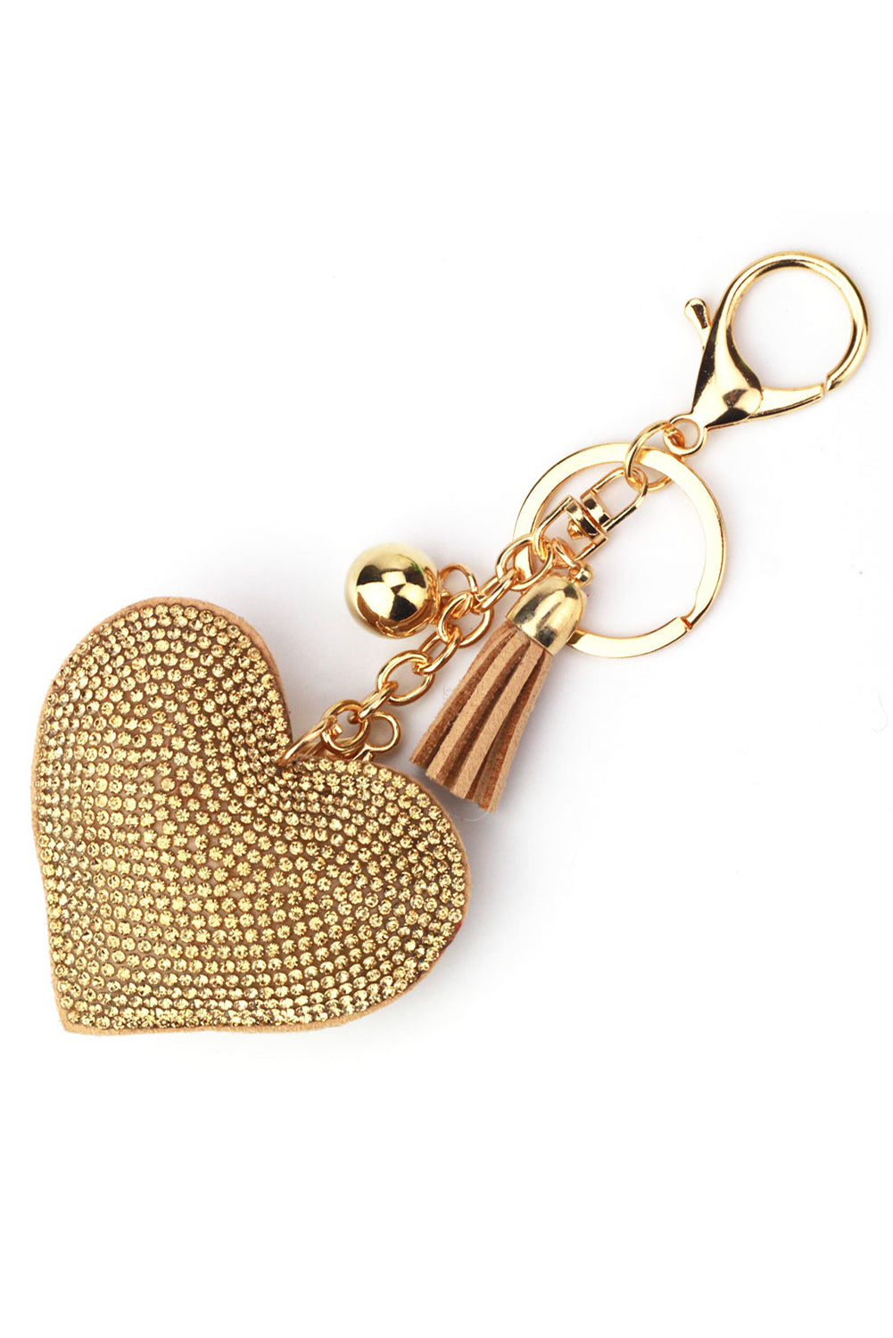 Gold Full Rhinestone Heart Pendant Tassel Key Ring Other Accessories JT's Designer Fashion