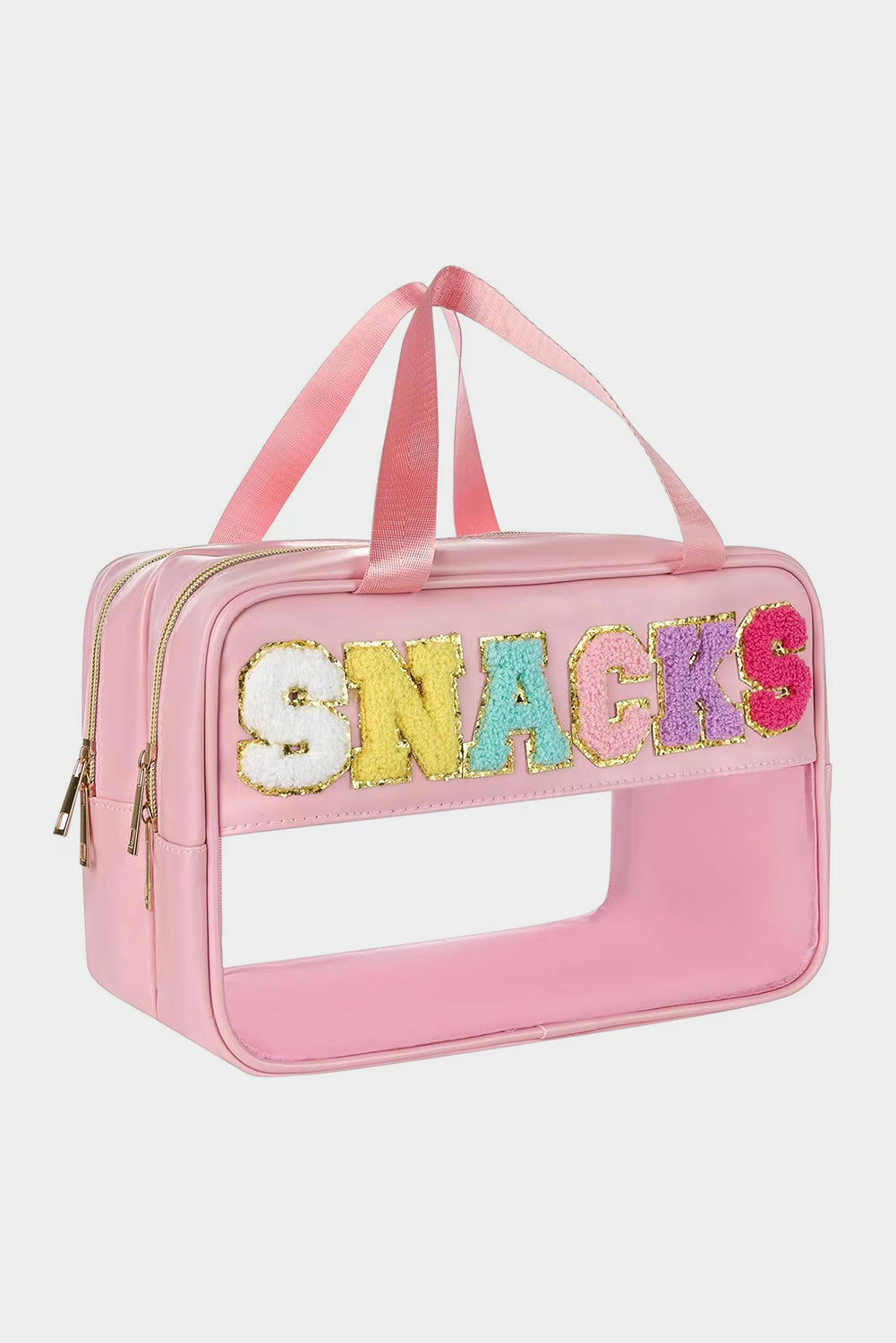 Pink SNACKS Clear PVC Double Layered Portable Bag Makeup Bags JT's Designer Fashion