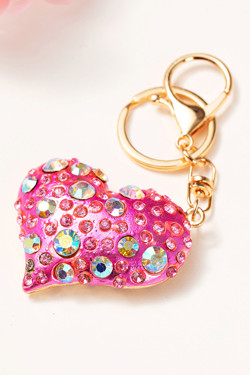 Bright Pink Rhinestone Inlay Heart Shaped Keychain Other Accessories JT's Designer Fashion