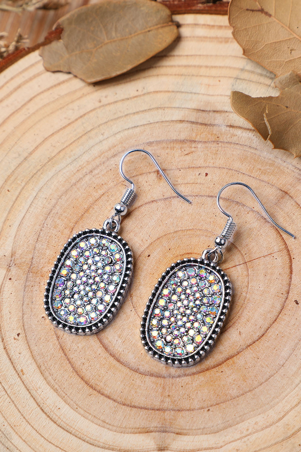 Multicolor Full Diamond Antique Silver Hook Earrings Jewelry JT's Designer Fashion