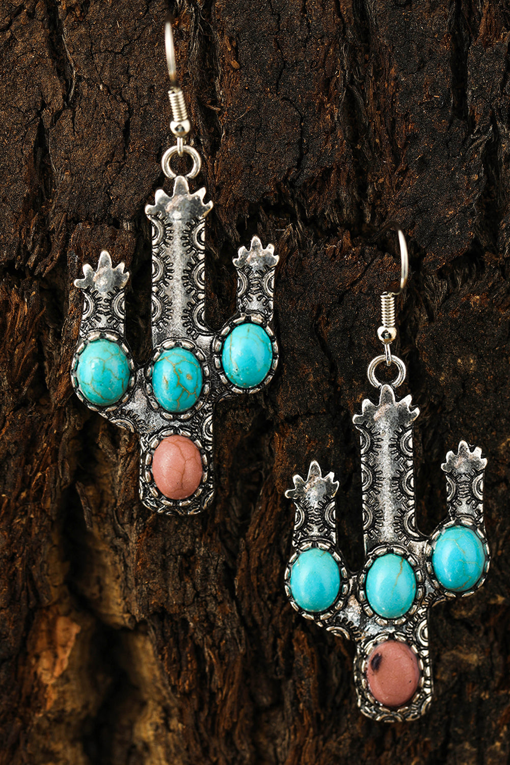 Light Blue Western Turquoise Decor Cactus Drop Earrings Jewelry JT's Designer Fashion