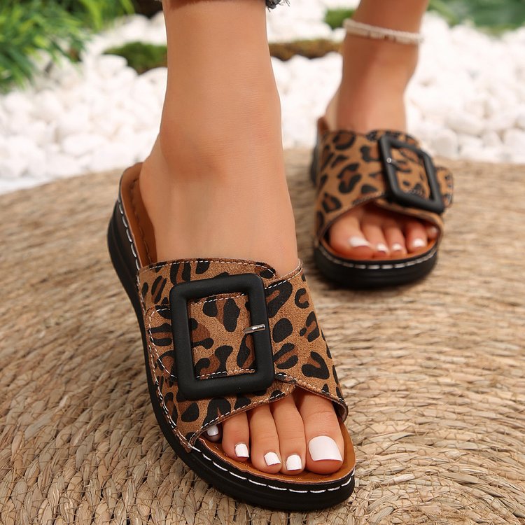 Suede Leopard Wedge Sandals Sandals JT's Designer Fashion