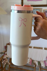 Pink Bow Knot Color Block Handle Tumbler 40Z Tumblers JT's Designer Fashion