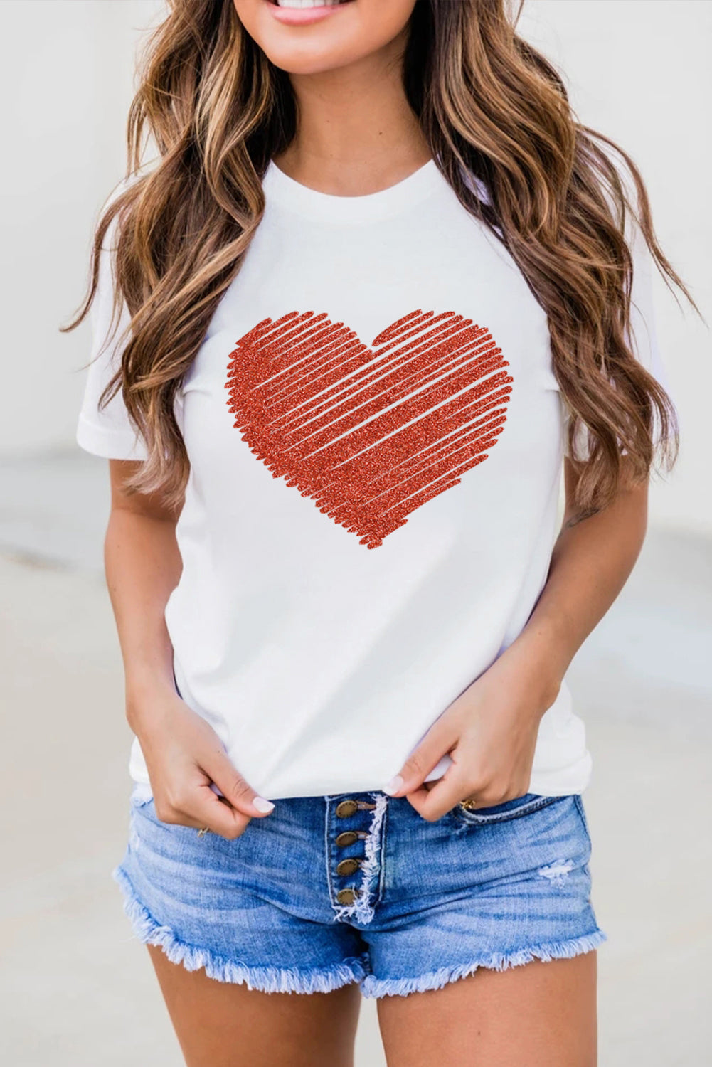 White Heart Shape Glitter Patter Graphic T Shirt Graphic Tees JT's Designer Fashion