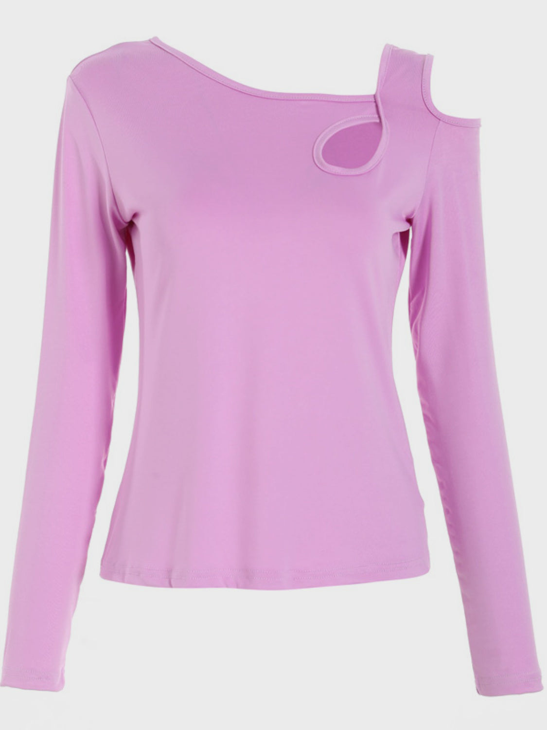 Cutout Asymmetrical Neck Long Sleeve T-Shirt Pink Purple Long Sleeve Tops JT's Designer Fashion