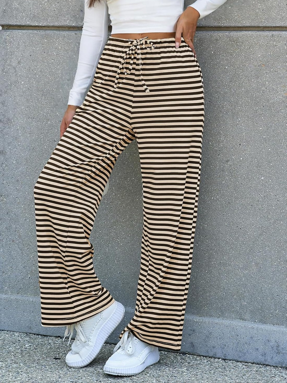 Striped Wide Leg Pants Pants & Culottes JT's Designer Fashion