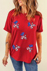 Red Sequin Stars and Stripes Balloon Puppy Graphic Crewneck Tee Graphic Tees JT's Designer Fashion