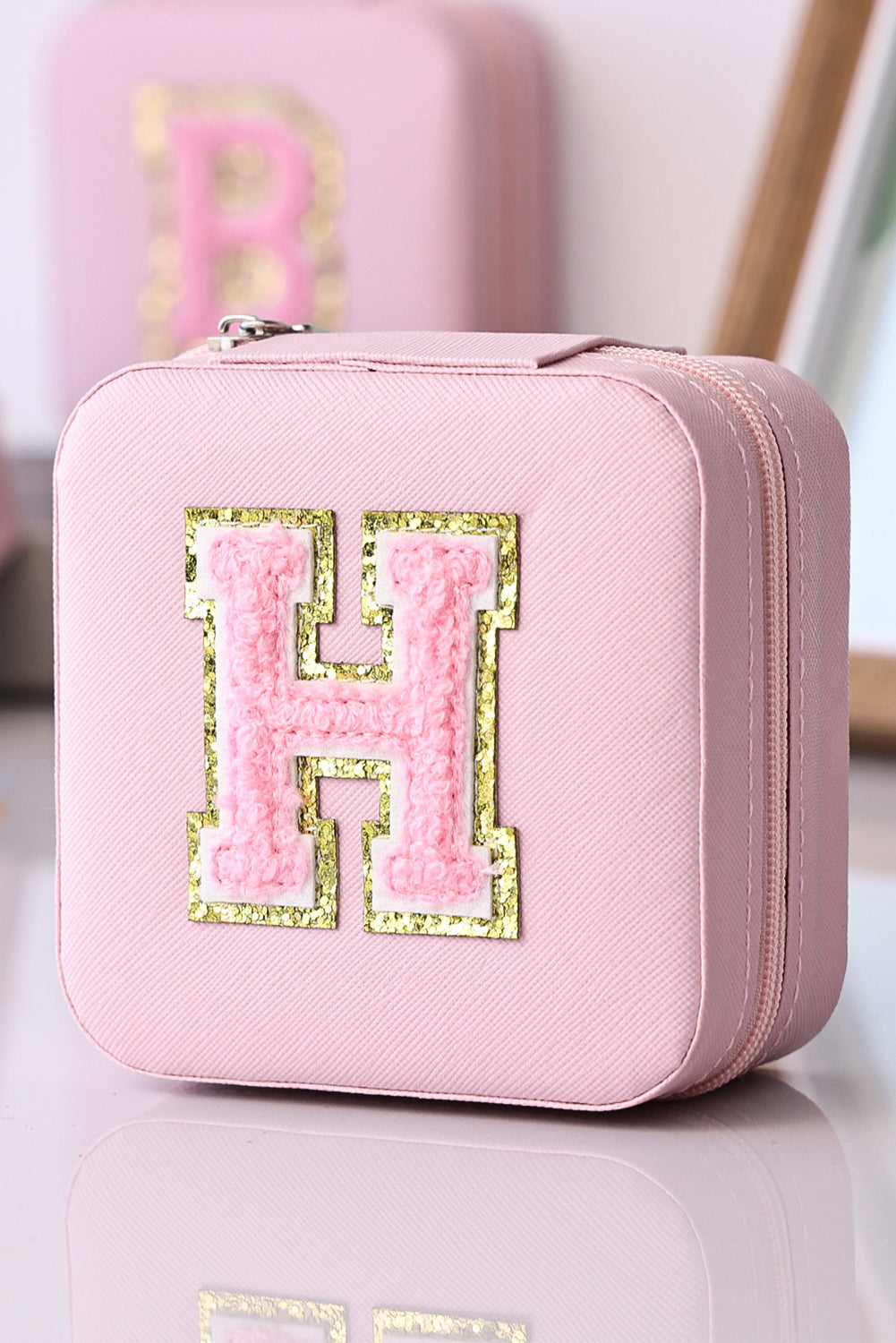 Pink H Chenille Letter Jewelry Organizer Box Other Accessories JT's Designer Fashion