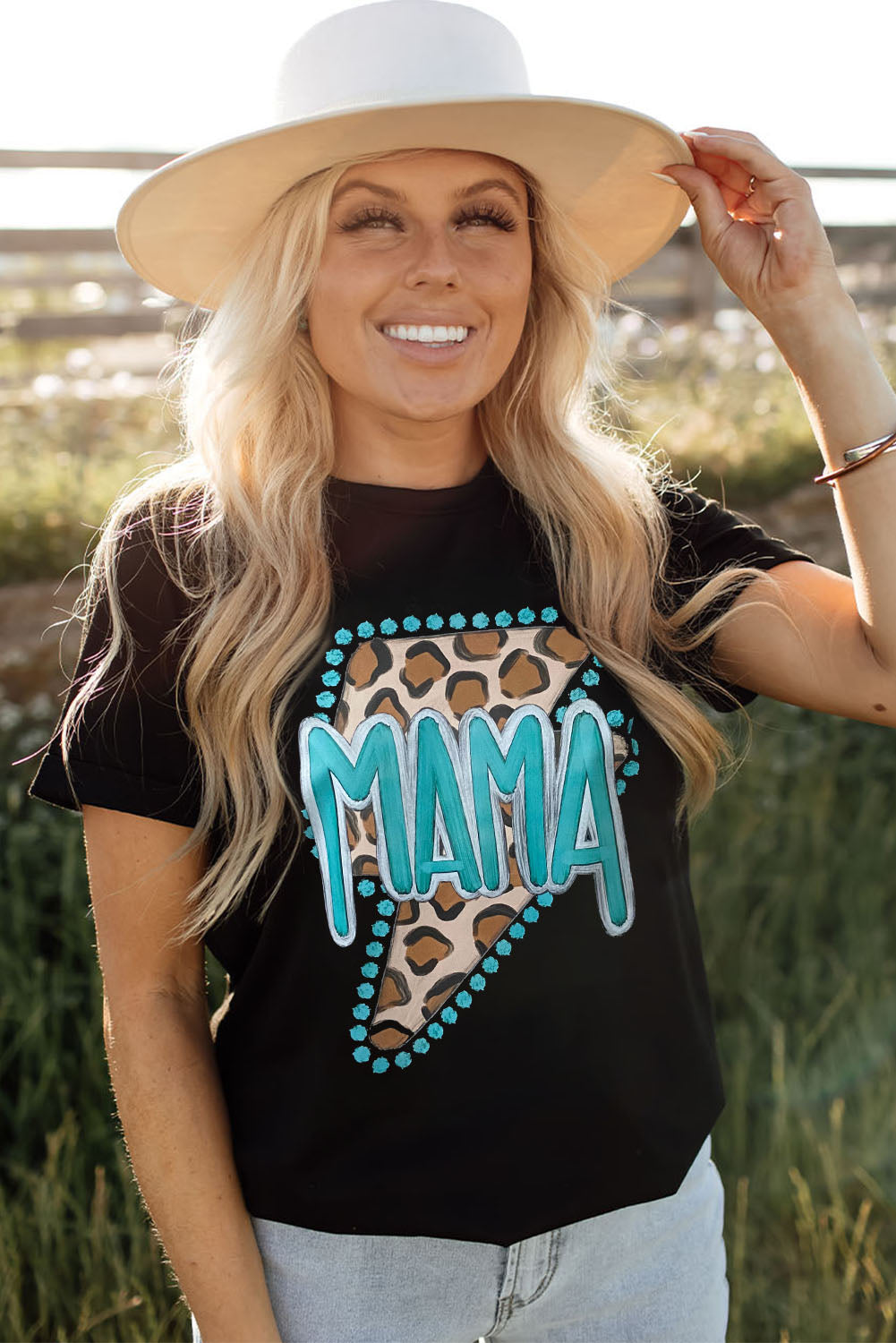 Black Western MAMA Leopard Lightning Graphic Tee Graphic Tees JT's Designer Fashion