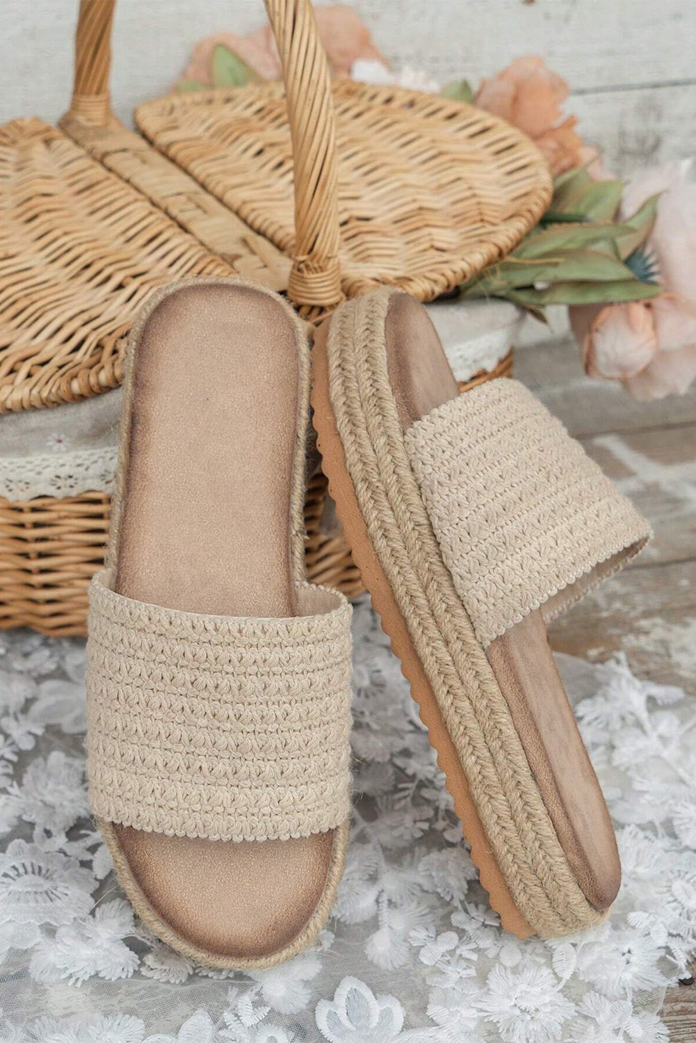 White Boho Woven Non-slip Wedge Slippers Slippers JT's Designer Fashion