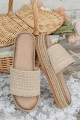 White Boho Woven Non-slip Wedge Slippers Slippers JT's Designer Fashion