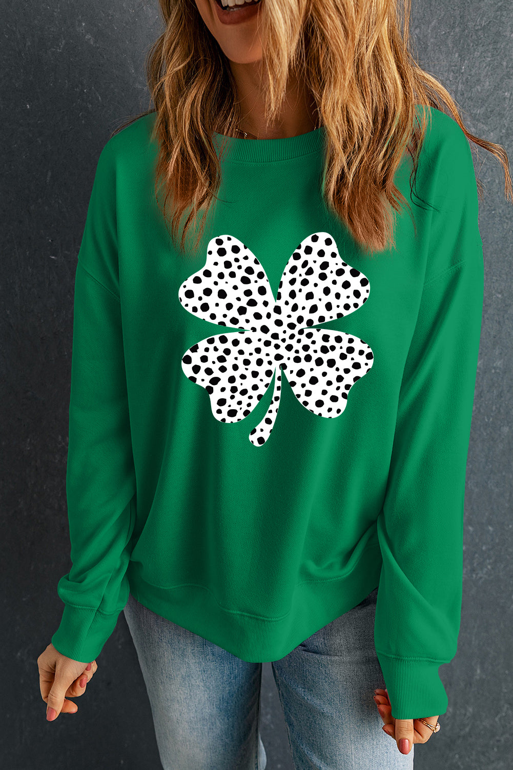 Dark Green St Patricks Day Spotty Clover Graphic Sweatshirt Graphic Sweatshirts JT's Designer Fashion