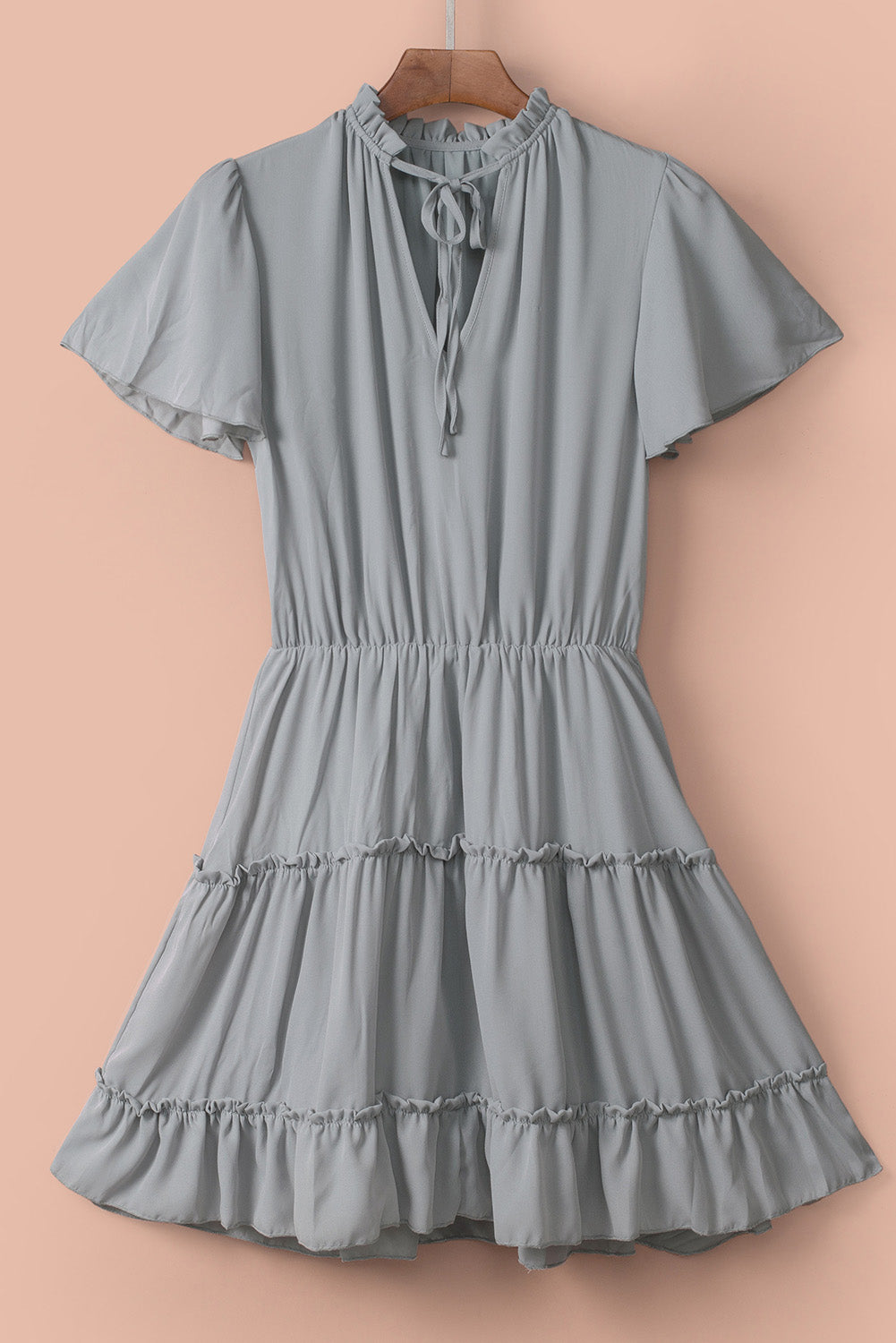 Gray V Neck Ruffled Swing Mini Dress Mini Dresses JT's Designer Fashion