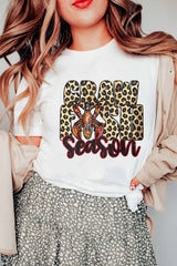 White Crawfish Season Leopard Letter Graphic Tee Graphic Tees JT's Designer Fashion